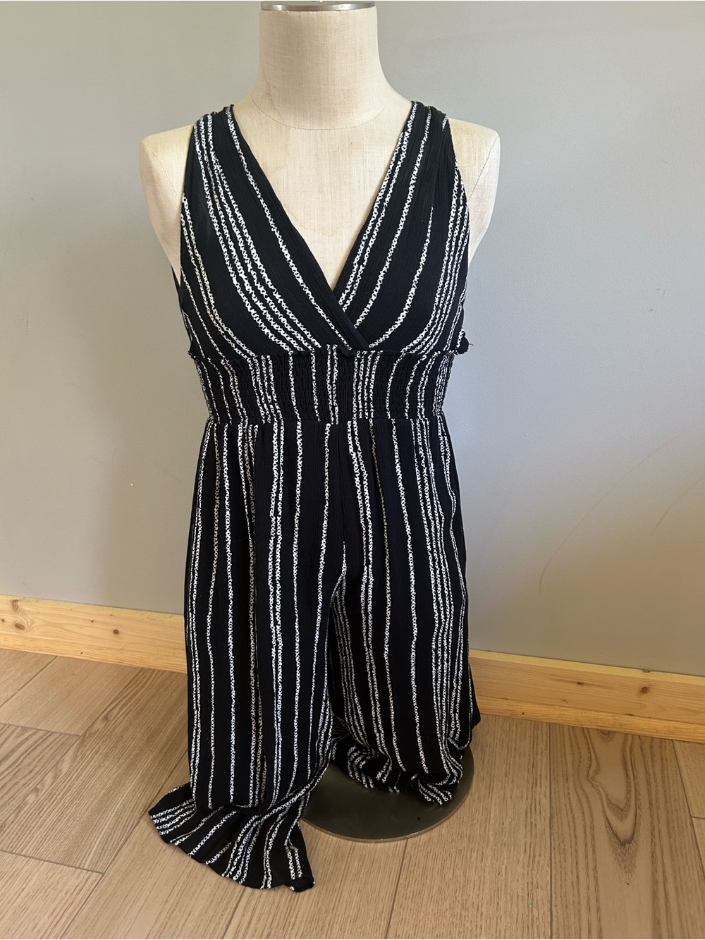 Vici Black & White Vertical Stripe Sleeveless Jumpsuit
